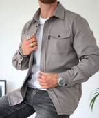 Herren Hemdjacke mit Knopfleiste Brusttaschen lässig
