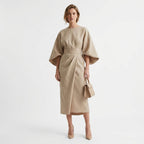 Damen Midikleid mit Bindegürtel und A-Linie