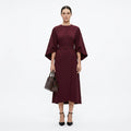Damen Midikleid mit Bindegürtel und A-Linie