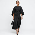 Damen Midikleid mit Bindegürtel und A-Linie