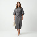 Damen Midikleid mit Bindegürtel und A-Linie