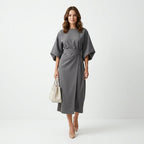 Damen Midikleid mit Bindegürtel und A-Linie