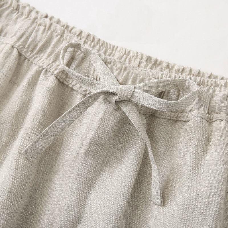 Damen Leinenhose weit mit Kordelzug