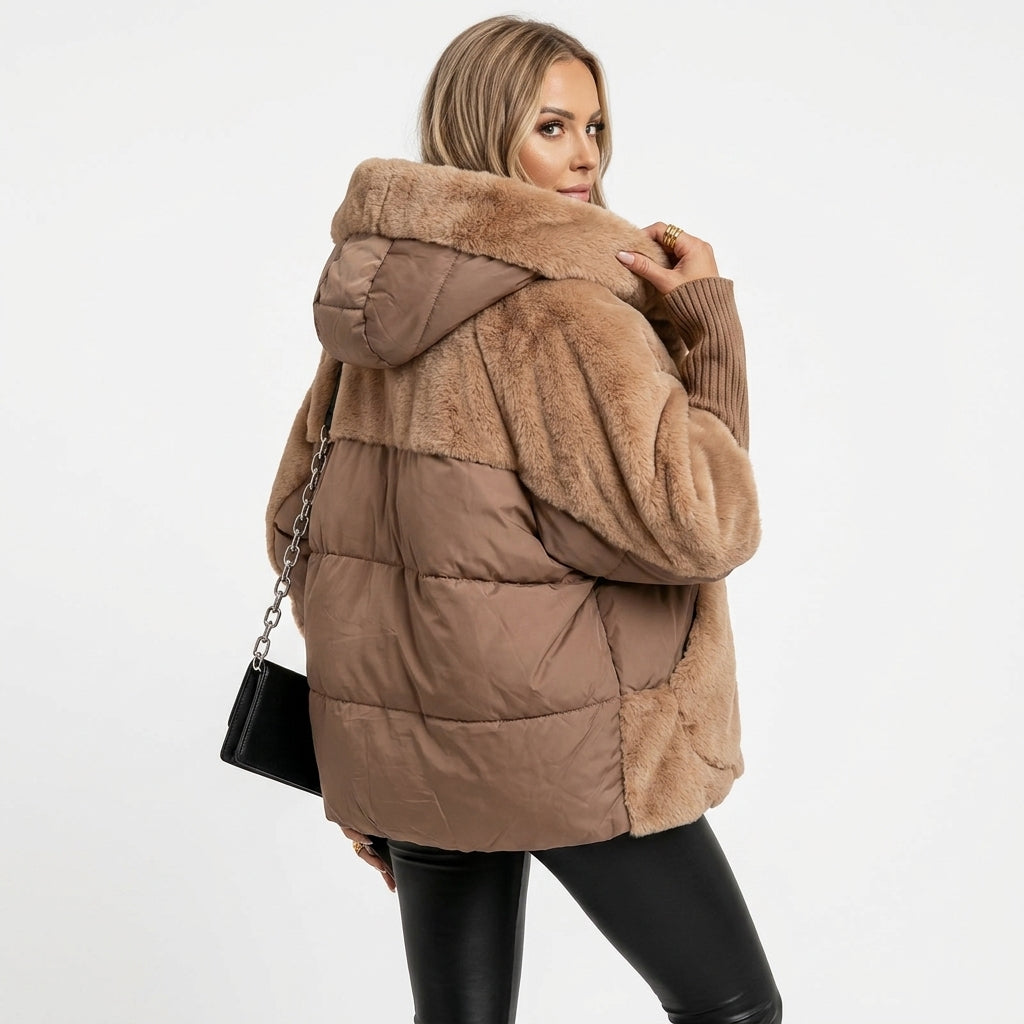 Damen Steppjacke mit Kapuze und Fleecebesatz