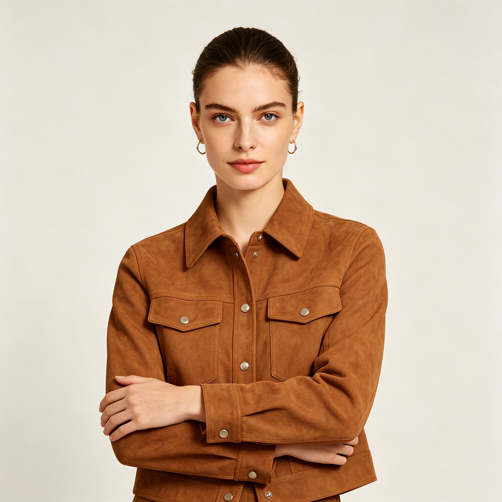Damen Kurzjacke aus Wildlederimitat mit Reverskragen