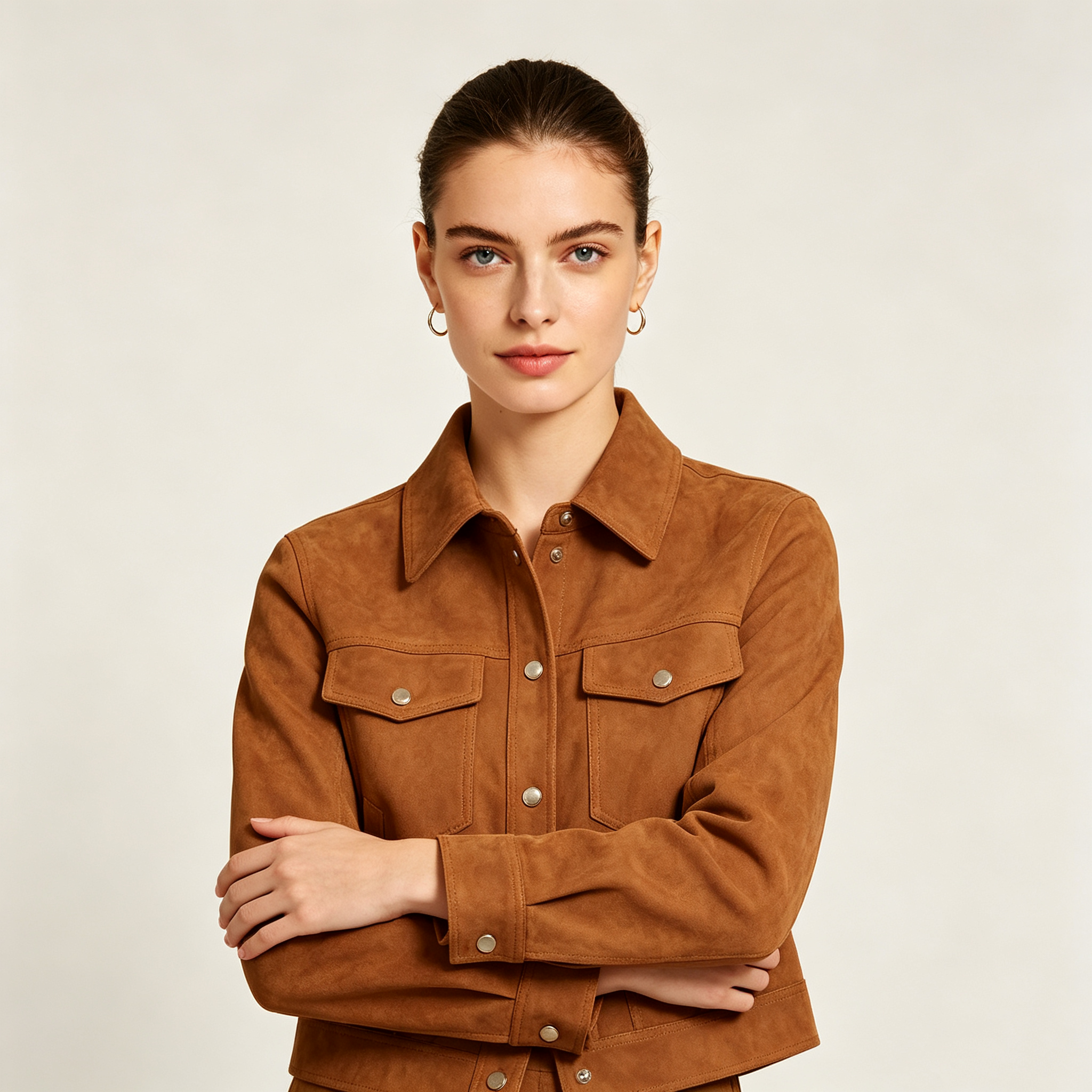 Damen Kurzjacke aus Wildlederimitat mit Reverskragen