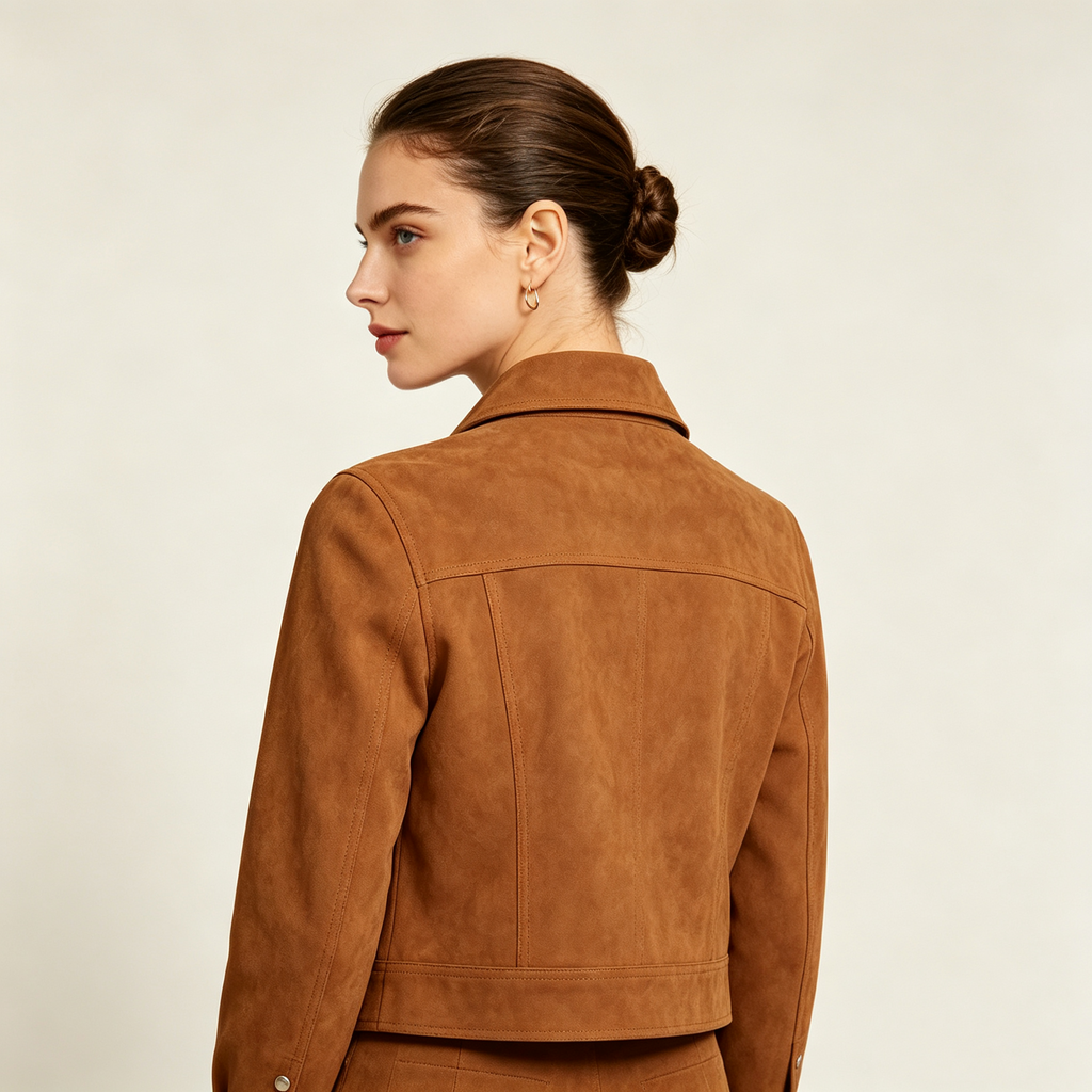 Damen Kurzjacke aus Wildlederimitat mit Reverskragen