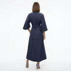 Damen Midikleid mit Bindegürtel und A-Linie