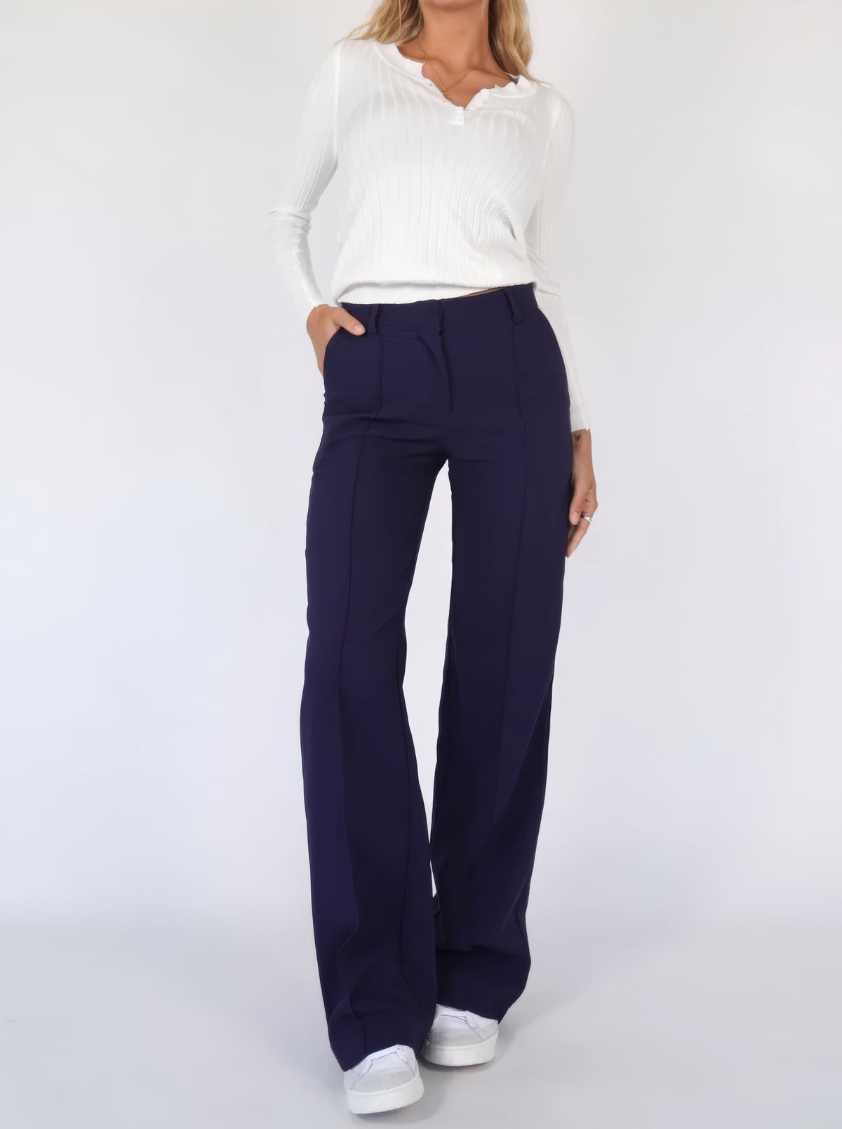 Damen High Waist Hose mit geradem Bein