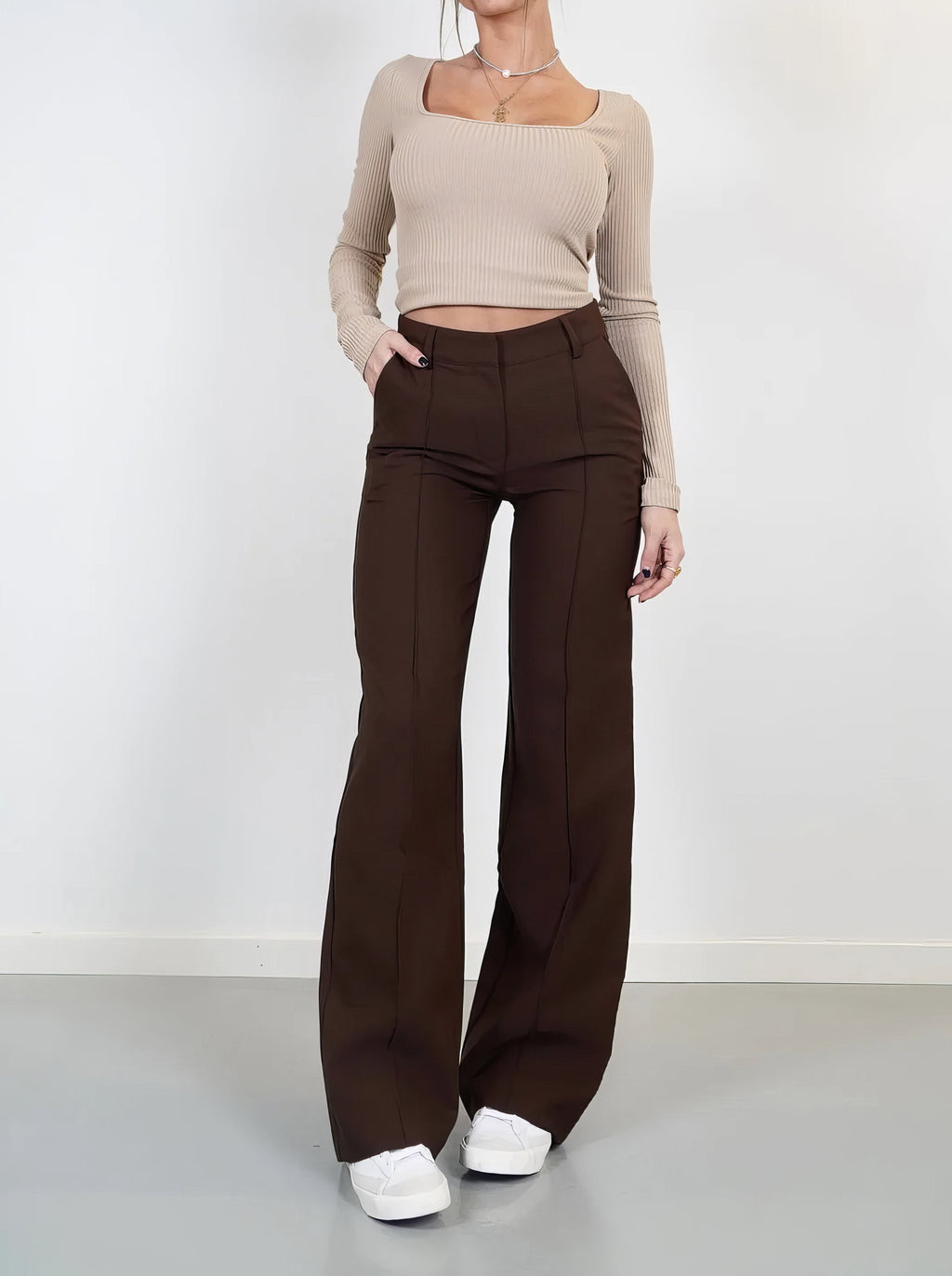 Damen High Waist Hose mit geradem Bein