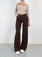 Damen High Waist Hose mit geradem Bein