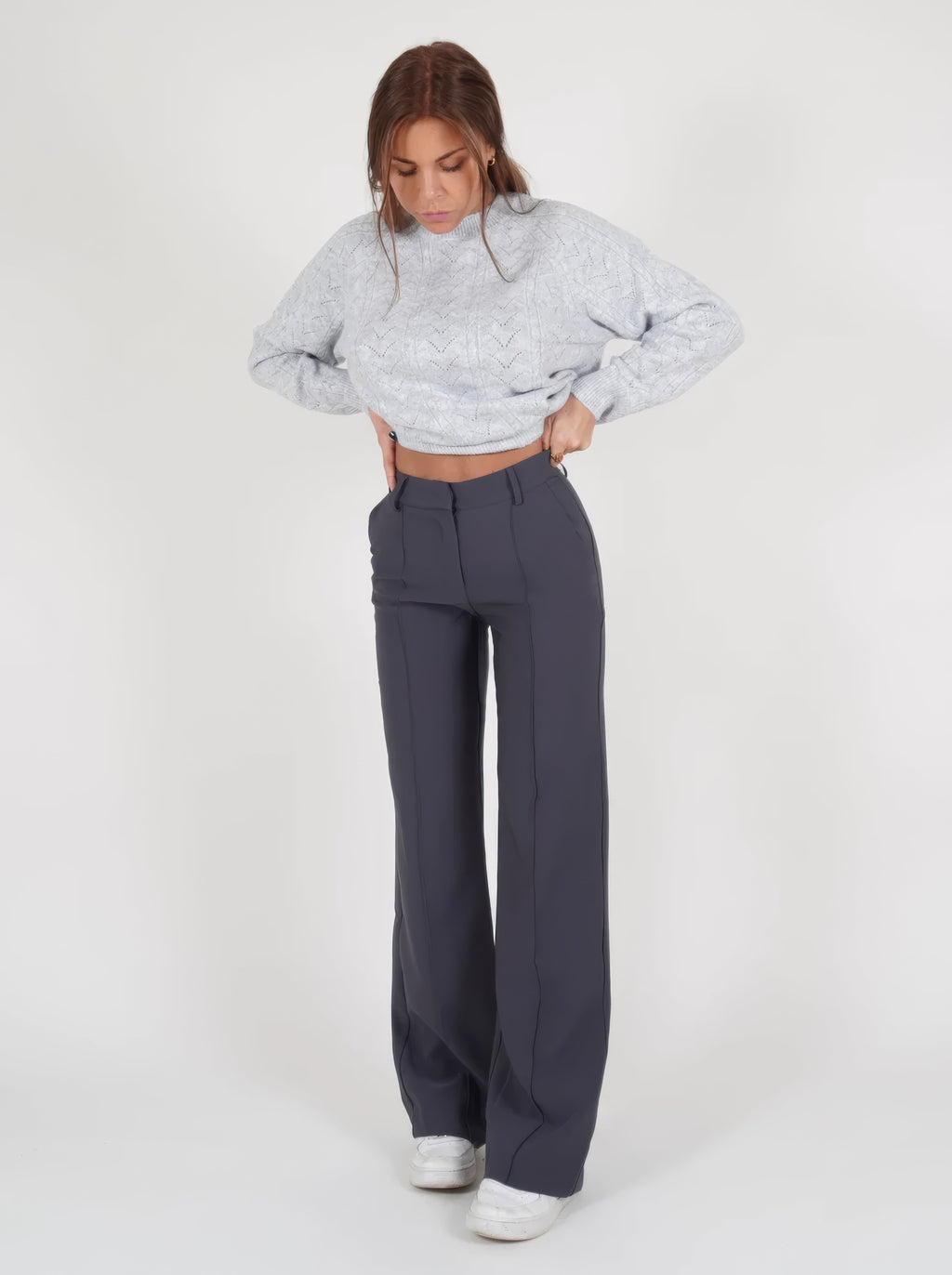 Damen High Waist Hose mit geradem Bein