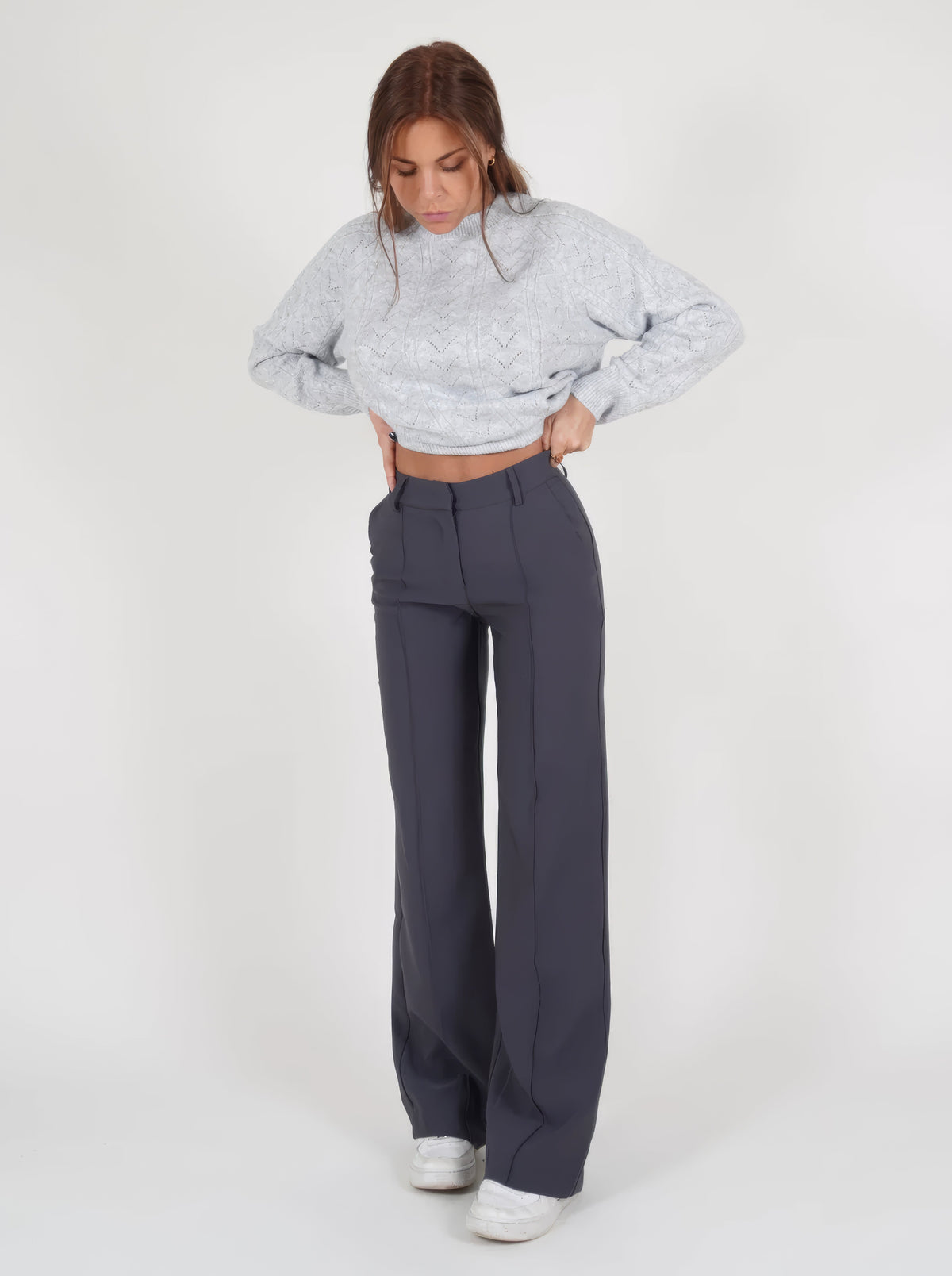 Damen High Waist Hose mit geradem Bein