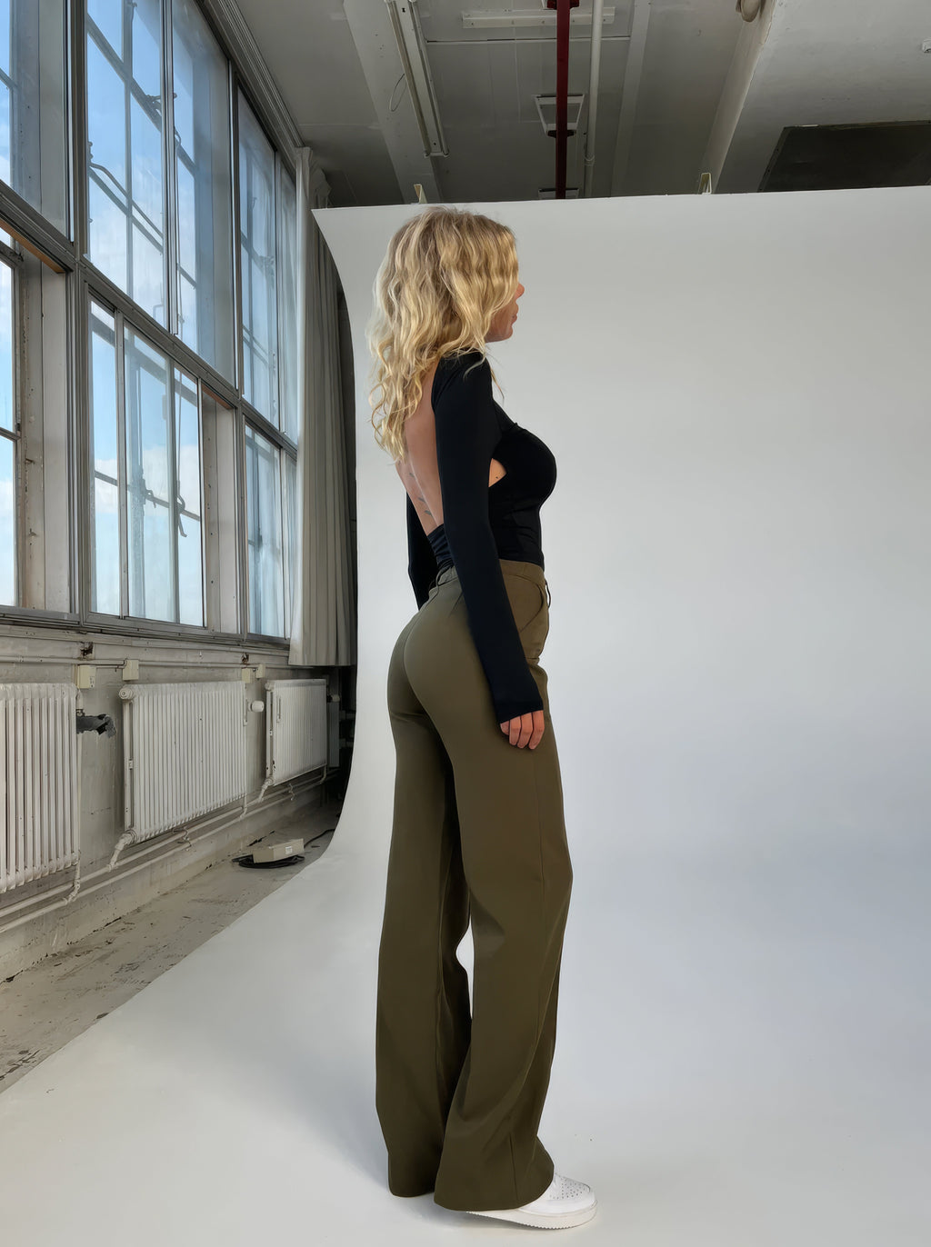 Damen High Waist Hose mit geradem Bein