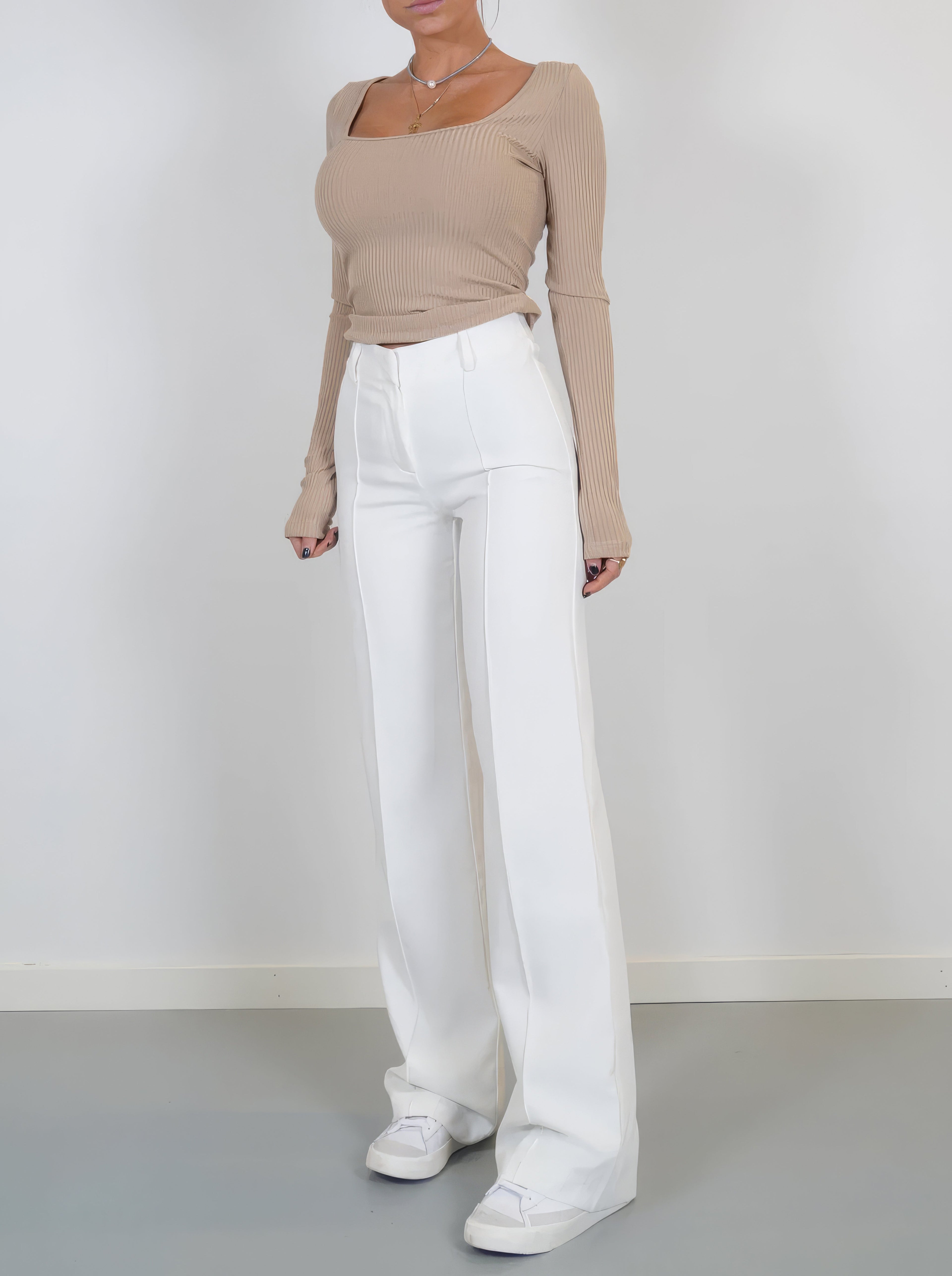 Damen High Waist Hose mit geradem Bein