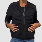 Damen Strickjacke mit Reissverschluss und Lochmuster