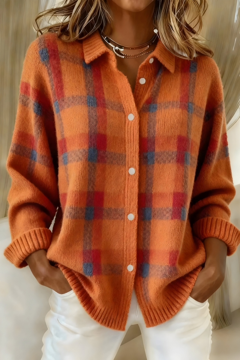 Damen Karo Strickjacke