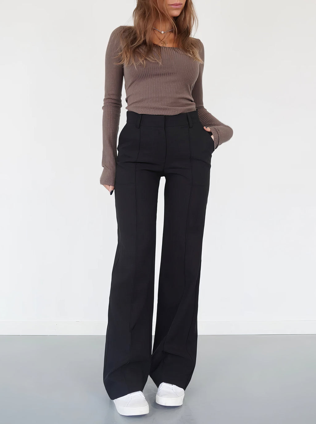 Damen High Waist Hose mit geradem Bein