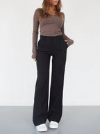Damen High Waist Hose mit geradem Bein