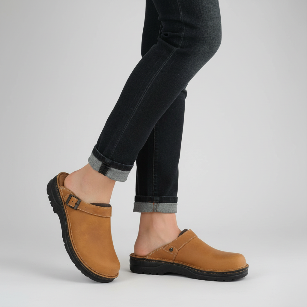 Orion Damen Leder Clogs mit orthopädischer Sohle
