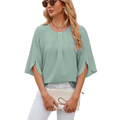 Leichte Fliessende Unifarbene Rundhals Dreiviertelarm Chiffon Bluse