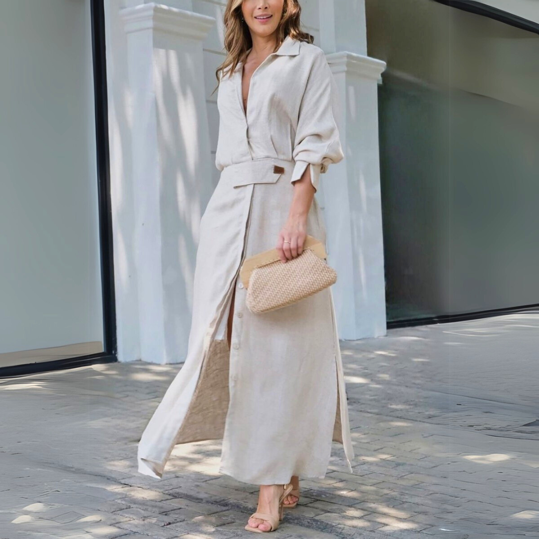 Damen Maxikleid mit V Ausschnitt