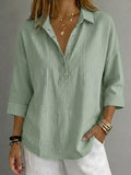 Damen Bluse mit Knopfleiste und 3/4-Ärmeln