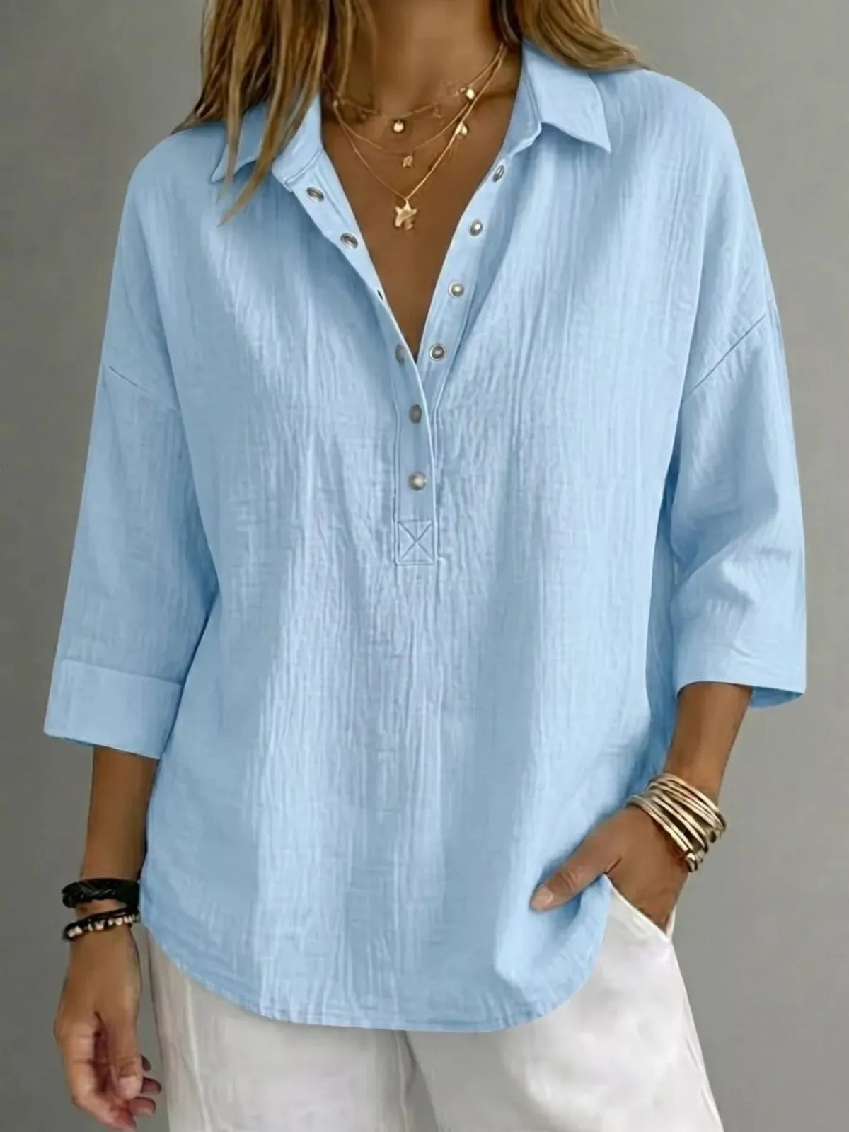 Damen Bluse mit Knopfleiste und 3/4-Ärmeln