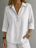 Damen Bluse mit Knopfleiste und 3/4-Ärmeln