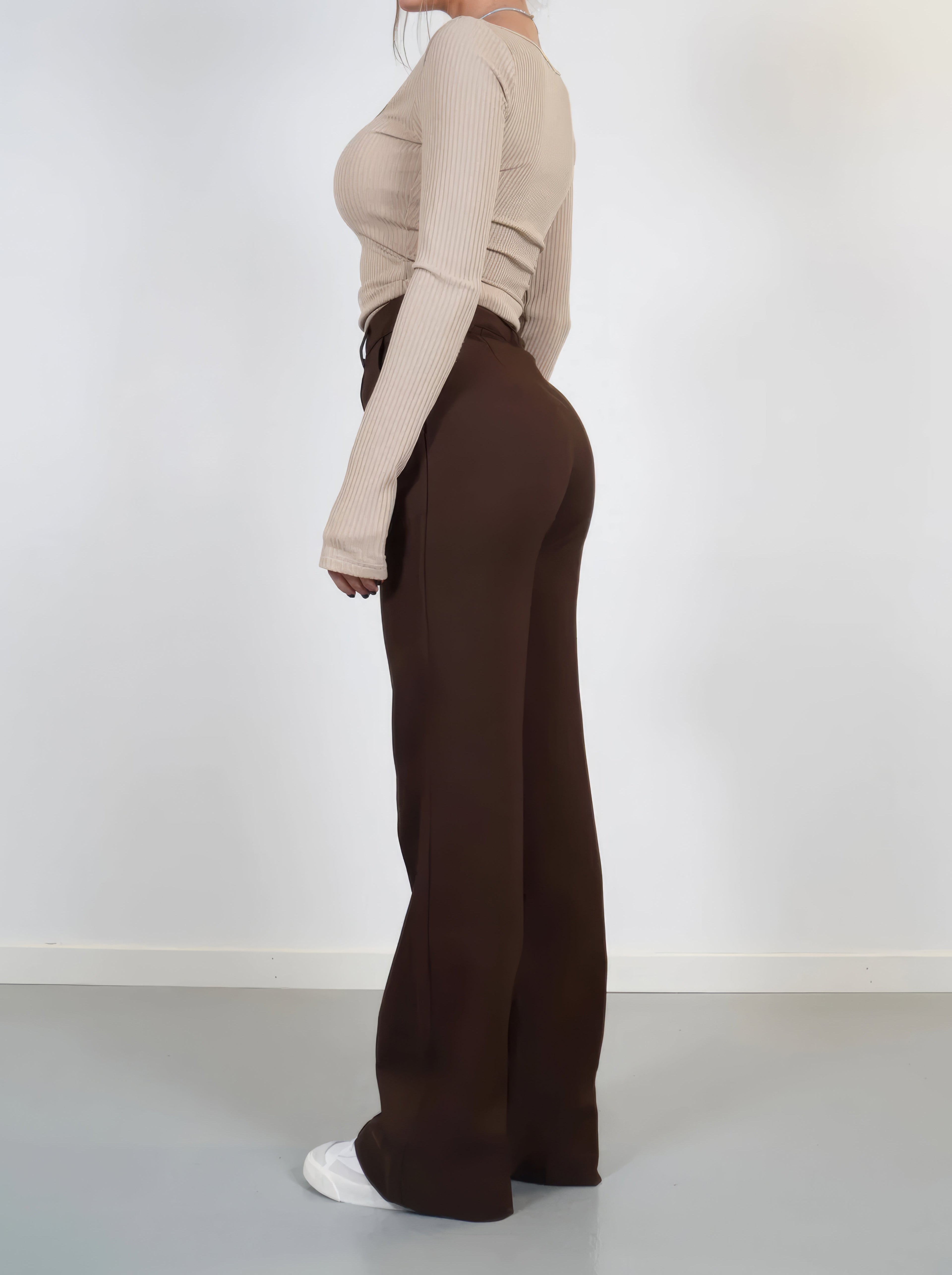 Damen High Waist Hose mit geradem Bein
