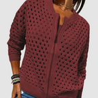 Damen Strickjacke mit Reissverschluss und Lochmuster