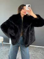 Damen Oversize Kunstpelz Jacke