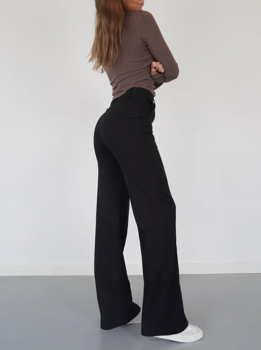 Damen High Waist Hose mit geradem Bein