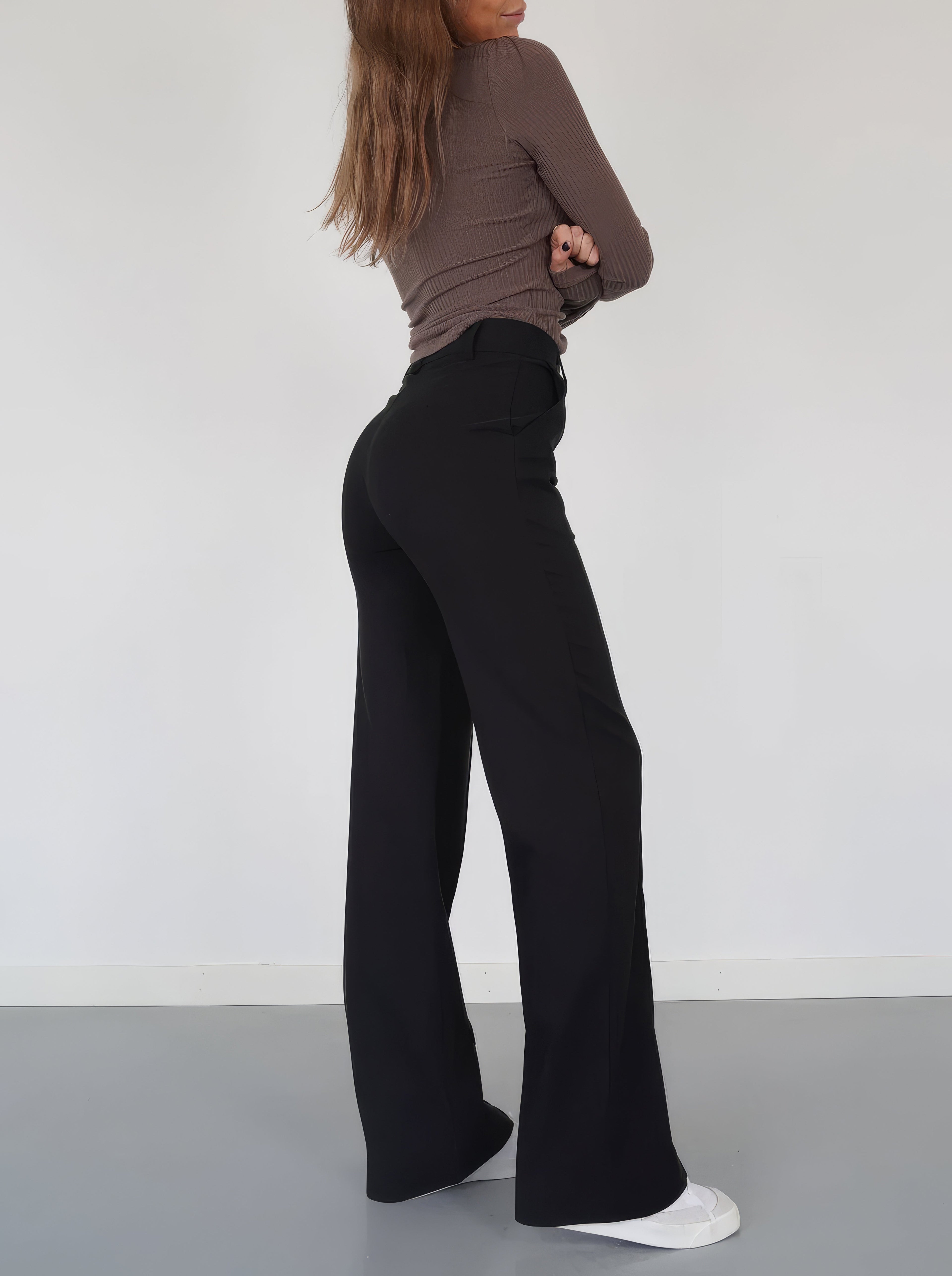 Damen High Waist Hose mit geradem Bein