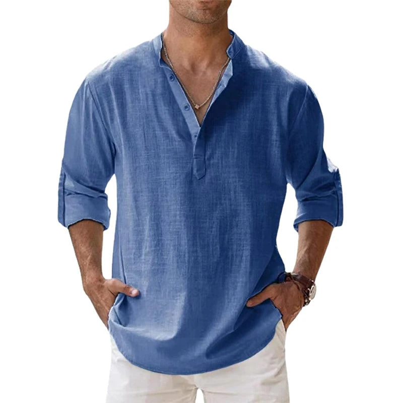 Herren Leinen Henley Shirt Relaxed Fit für den Sommer