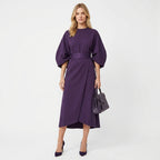 Damen Midikleid mit Bindegürtel und A-Linie