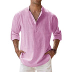 Herren Leinen Henley Shirt Relaxed Fit für den Sommer