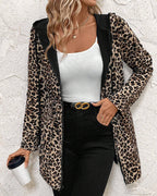 Damen wendbarer Mantel mit Kapuze und Leopardenmuster