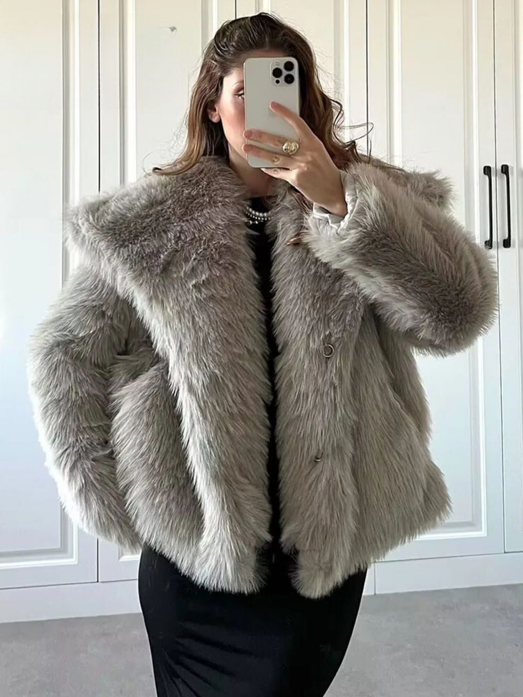 Damen Oversize Kunstpelz Jacke