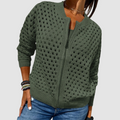Damen Strickjacke mit Reissverschluss und Lochmuster