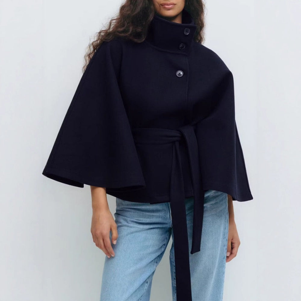 Damen Cape Mantel mit hohem Kragen