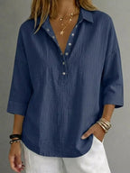 Damen Bluse mit Knopfleiste und 3/4-Ärmeln
