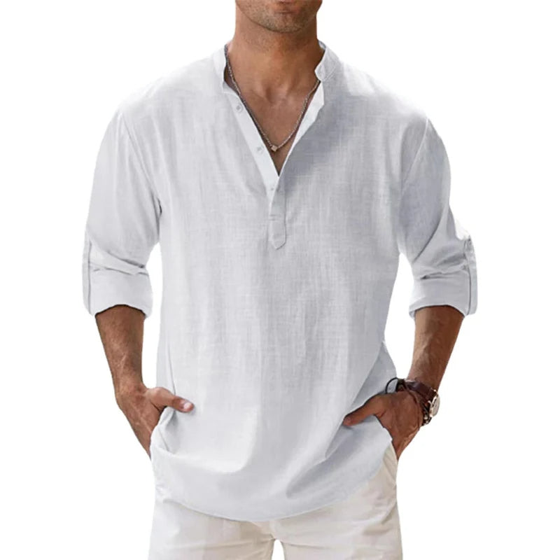 Herren Leinen Henley Shirt Relaxed Fit für den Sommer