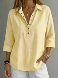 Damen Bluse mit Knopfleiste und 3/4-Ärmeln