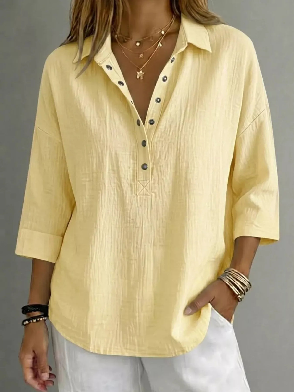 Damen Bluse mit Knopfleiste und 3/4-Ärmeln