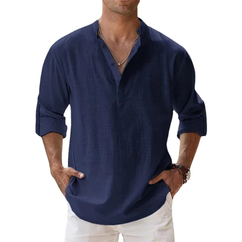 Herren Leinen Henley Shirt Relaxed Fit für den Sommer