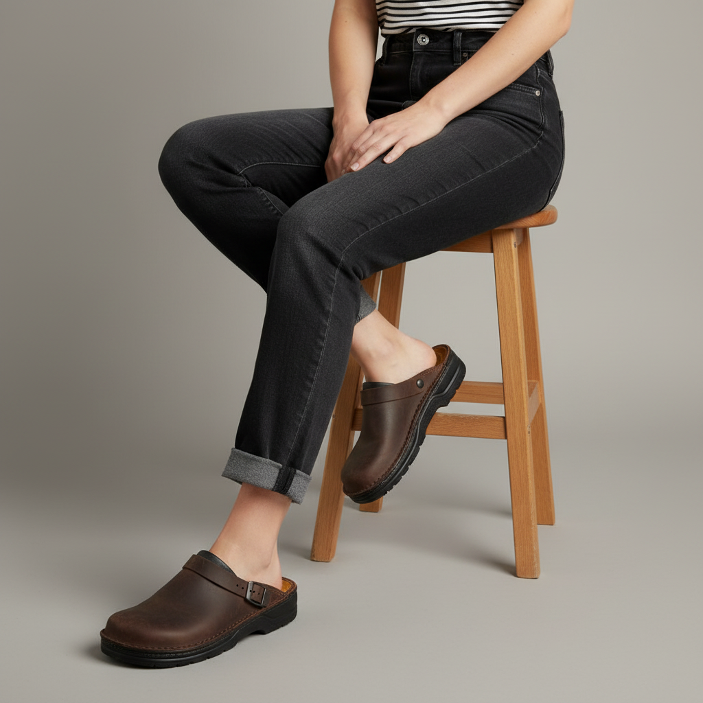 Orion Damen Leder Clogs mit orthopädischer Sohle