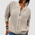 Damen Strickjacke mit Reissverschluss und Lochmuster