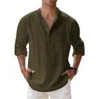 Herren Leinen Henley Shirt Relaxed Fit für den Sommer