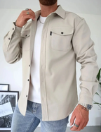 Herren Hemdjacke mit Knopfleiste Brusttaschen lässig